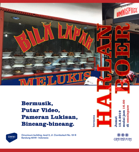 Bila Lapar Melukis, album penuh kedua Harlan Boer kini juga menjadi paket pertunjukan musik, pameran lukisan, pemutaran video, dan ngobrol-ngobrol santai. Untuk pamerannya, Harlan Boer mengajak dan melibatkan banyak teman dan seniman dari Bandung dan Jakarta sementara untuk musik, Syarikat Idola Remaja dan Pemandangan akan ikut menemani penampilan Harlan Boer.  Jumat, 15 Februari 2019 mulai pukul 16.00 di Omnispace, Bandung! Harlan akan bermusik dan pameran besama sejumlah teman seniman.  Acara ini gratis. CD dan merchandise tersedia di venue. Tempat terbatas, silakan datang lebih awal.  Sampai jumpa! #bilalaparmelukis #harlanboer #omnispace